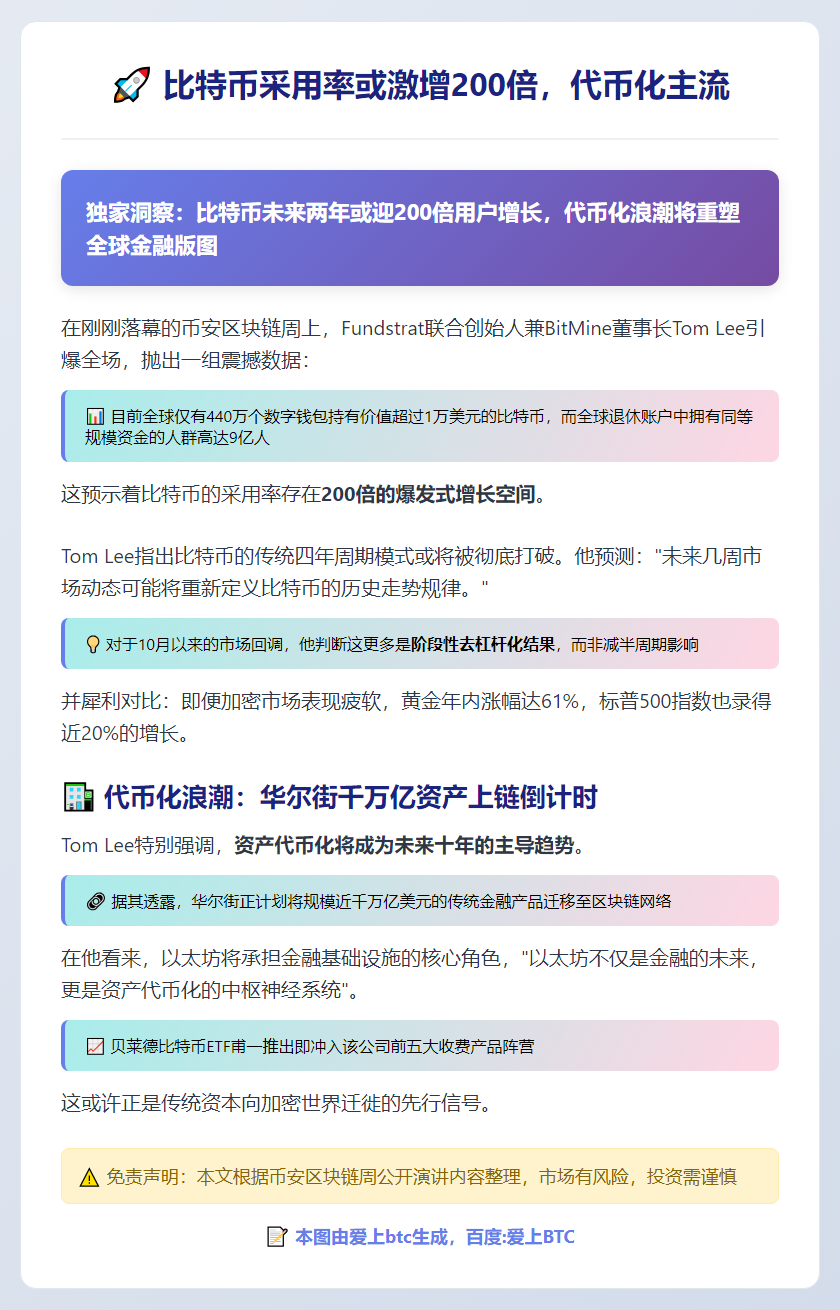 比特币采用率或激增200倍，代币化主流