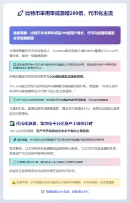 比特币采用率或激增200倍，代币化主流