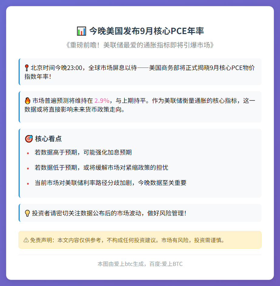 今晚美国发布9月核心PCE年率