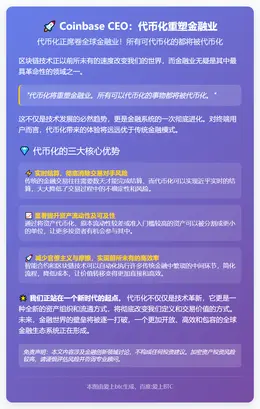 Coinbase CEO：代币化重塑金融业