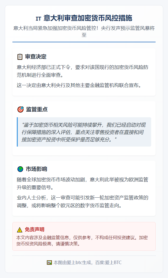 意大利审查加密货币风控措施
