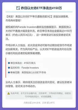 昨日以太坊ETF净流出4150万