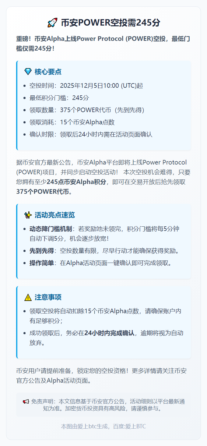 币安POWER空投需245分