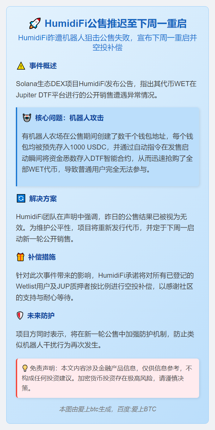 HumidiFi公售推迟至下周一重启