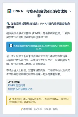 FINRA：考虑买加密货币投资者比例下滑