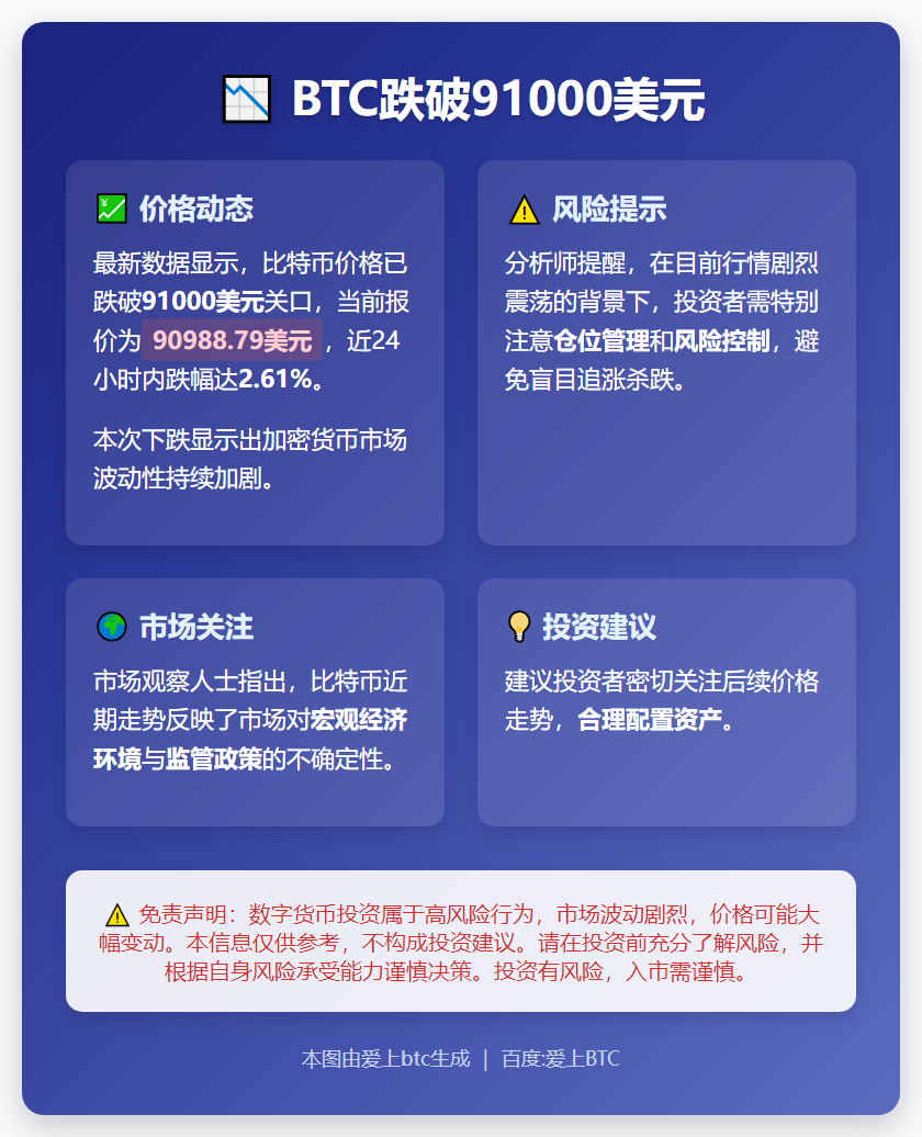 BTC跌破91000美元