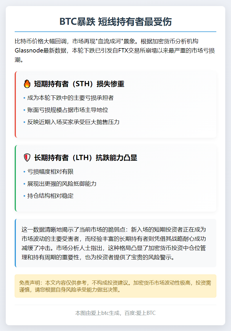 BTC暴跌 短线持有者最受伤