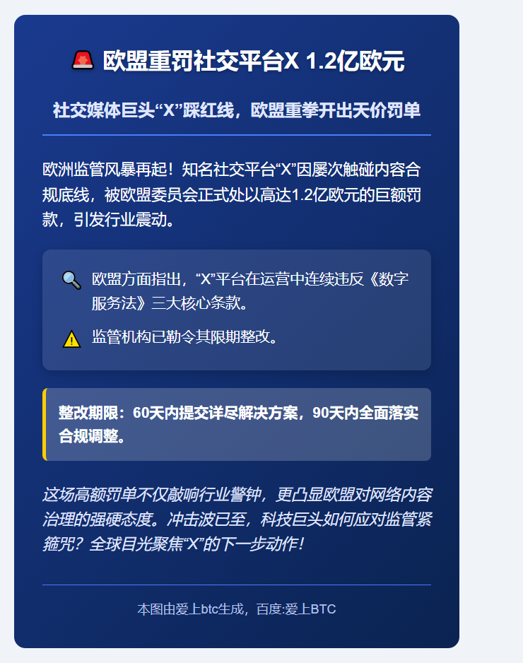 欧盟重罚社交平台X1.2亿欧元