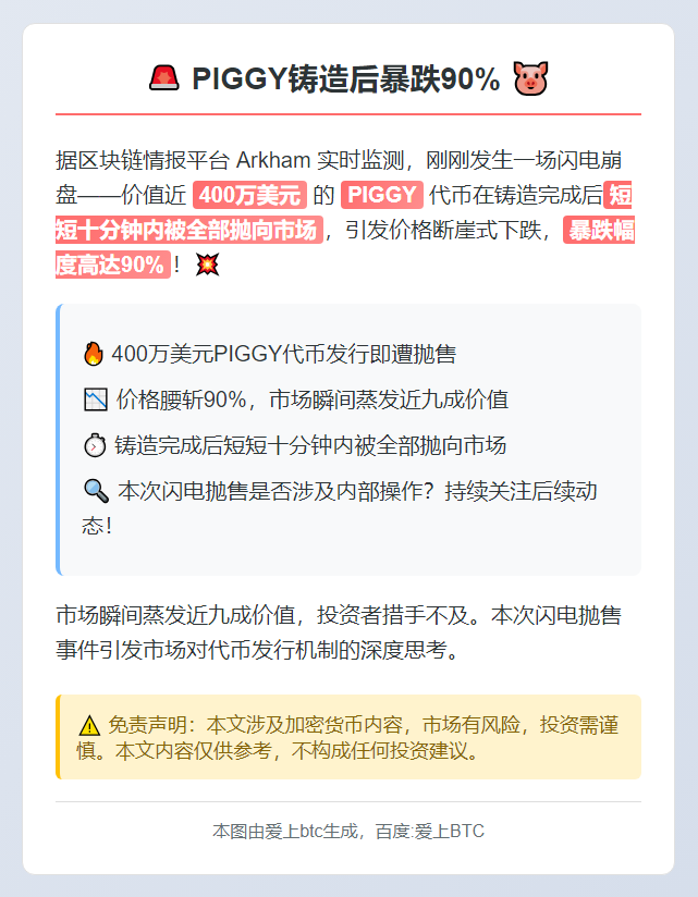 PIGGY铸造后暴跌90%，400万美元蒸发
