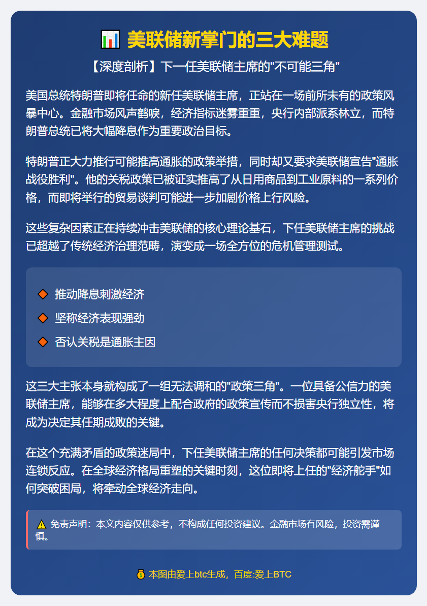 美联储新掌门的三大难题