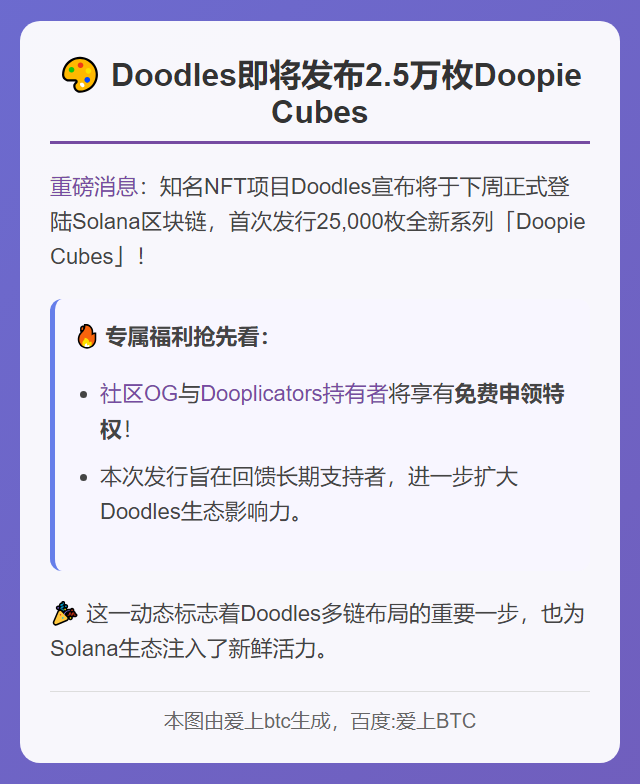 Doodles下周将发布2.5万枚Doopie Cubes