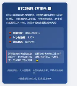 BTC跌破8.9万美元