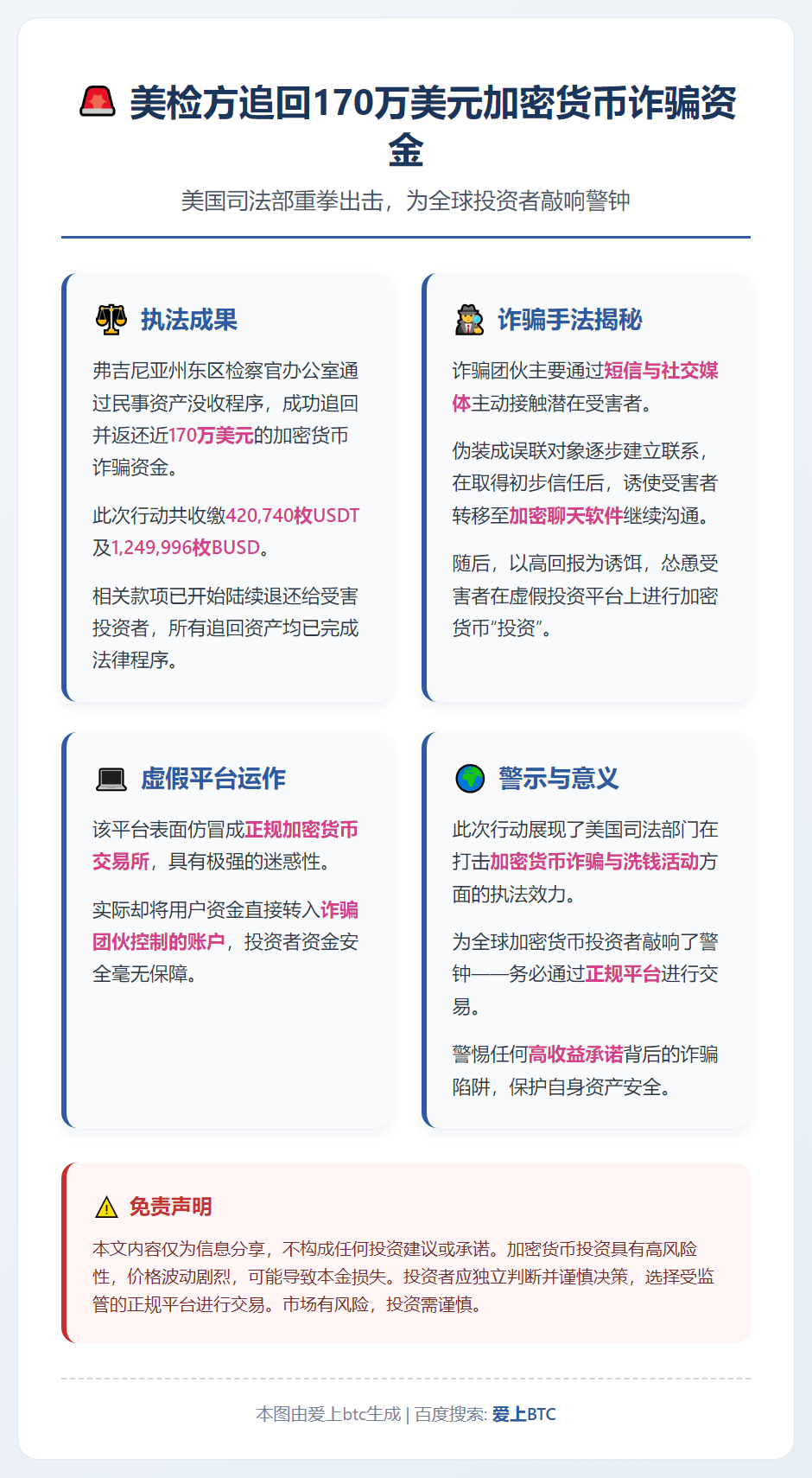 美检方追回170万美元加密货币诈骗资金