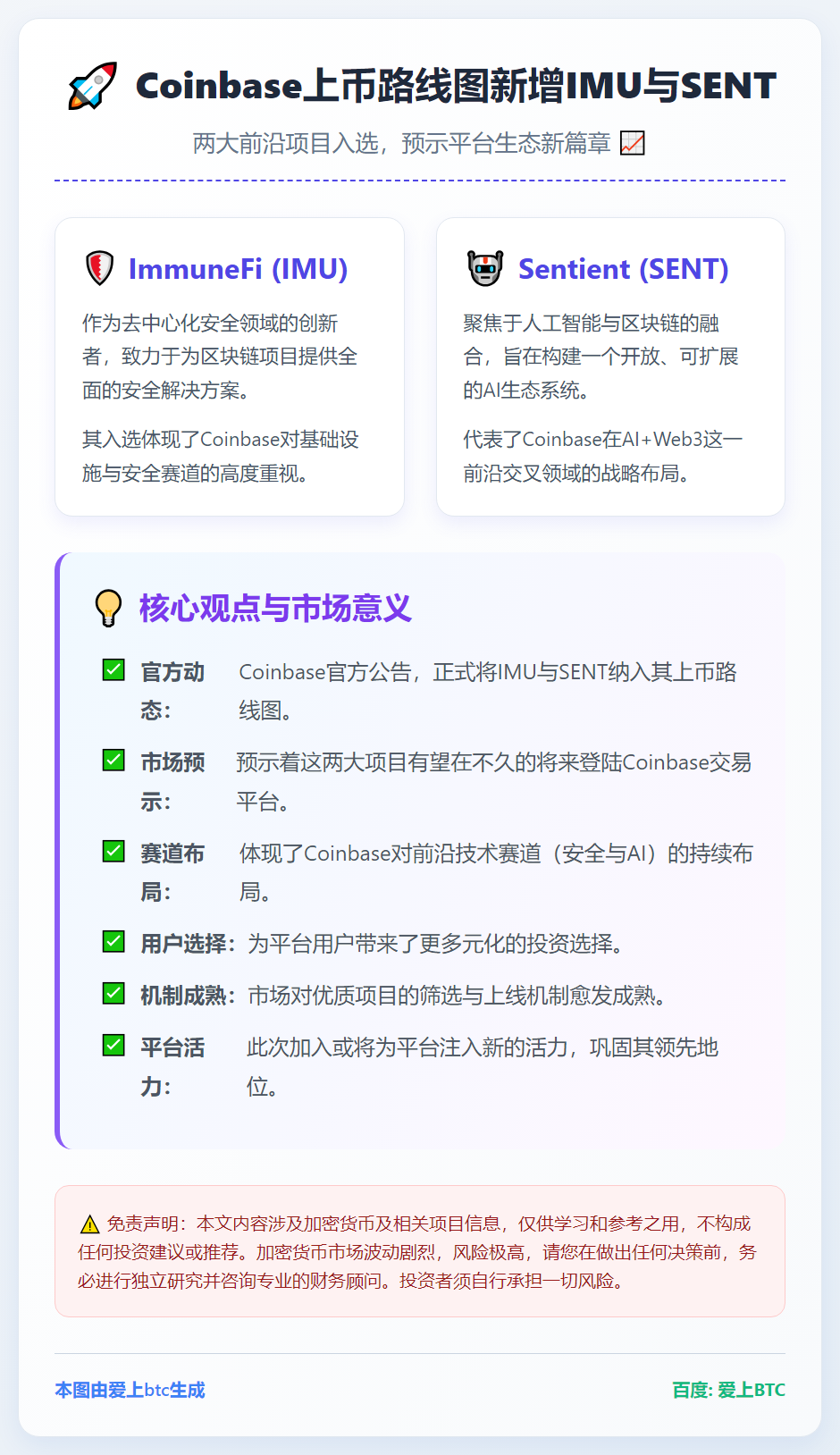 Coinbase上币路线图新增IMU与SENT