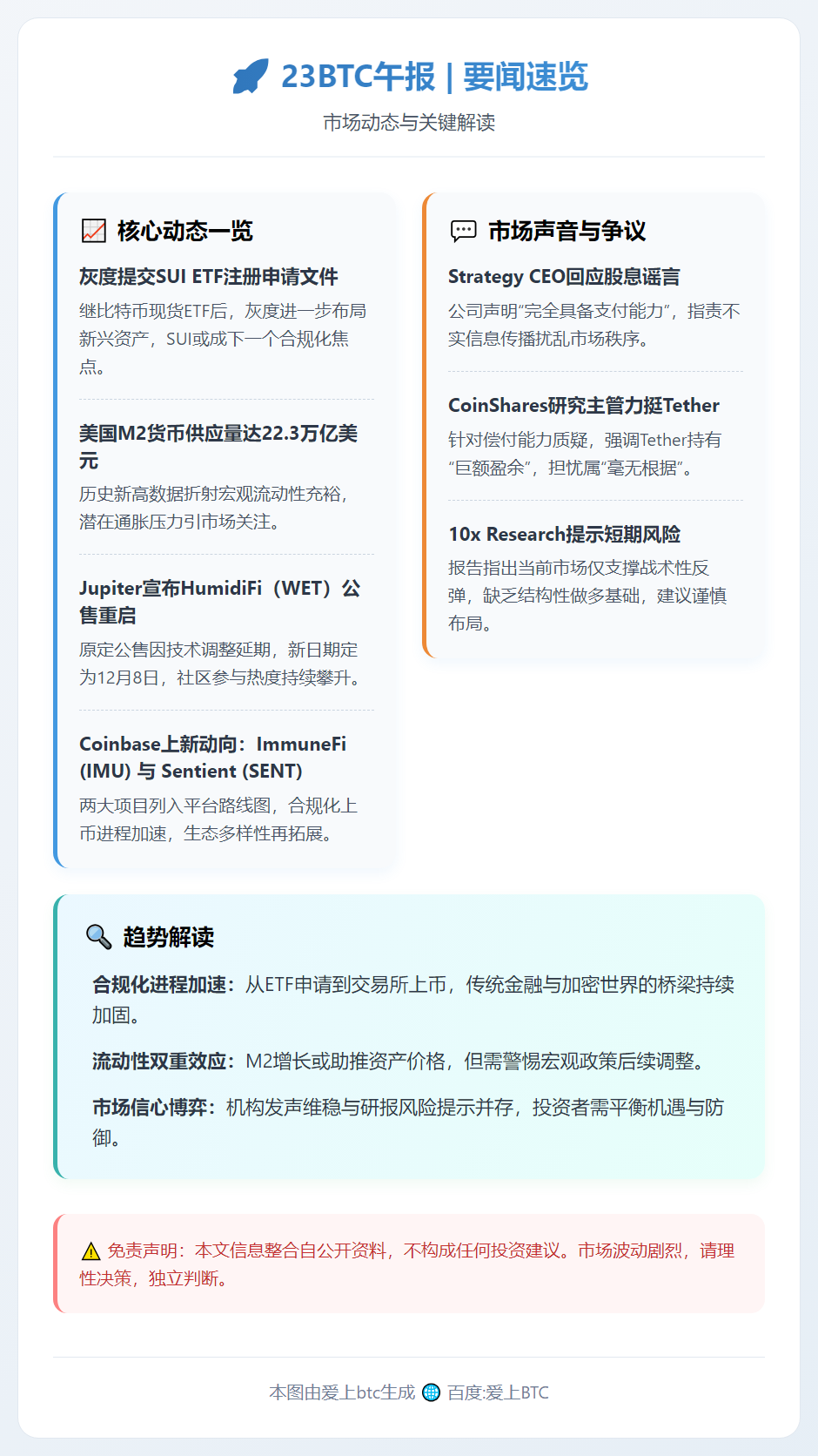 23btc午报 | 12月6日午间要闻速览