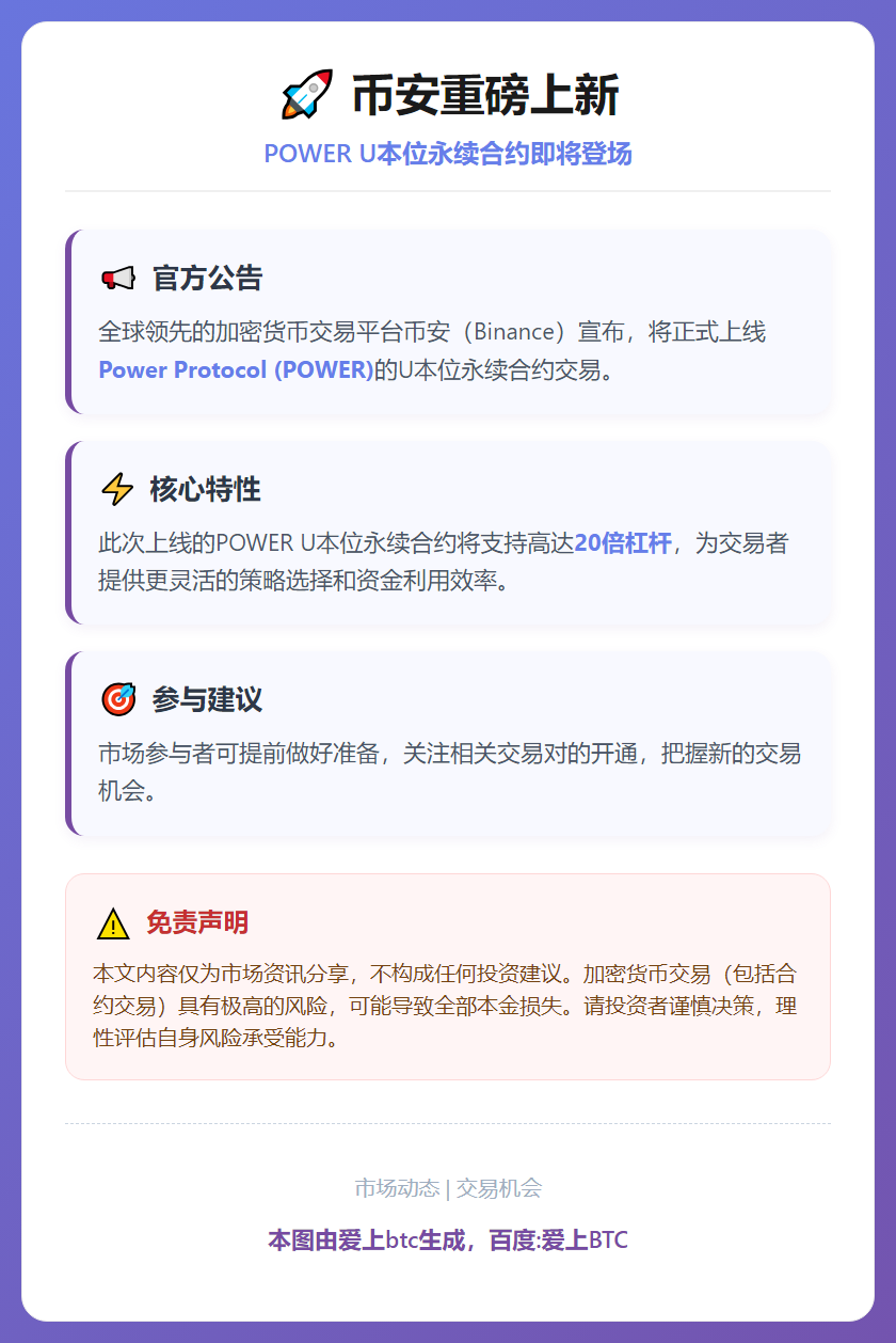Binance上线POWER U本位永续合约