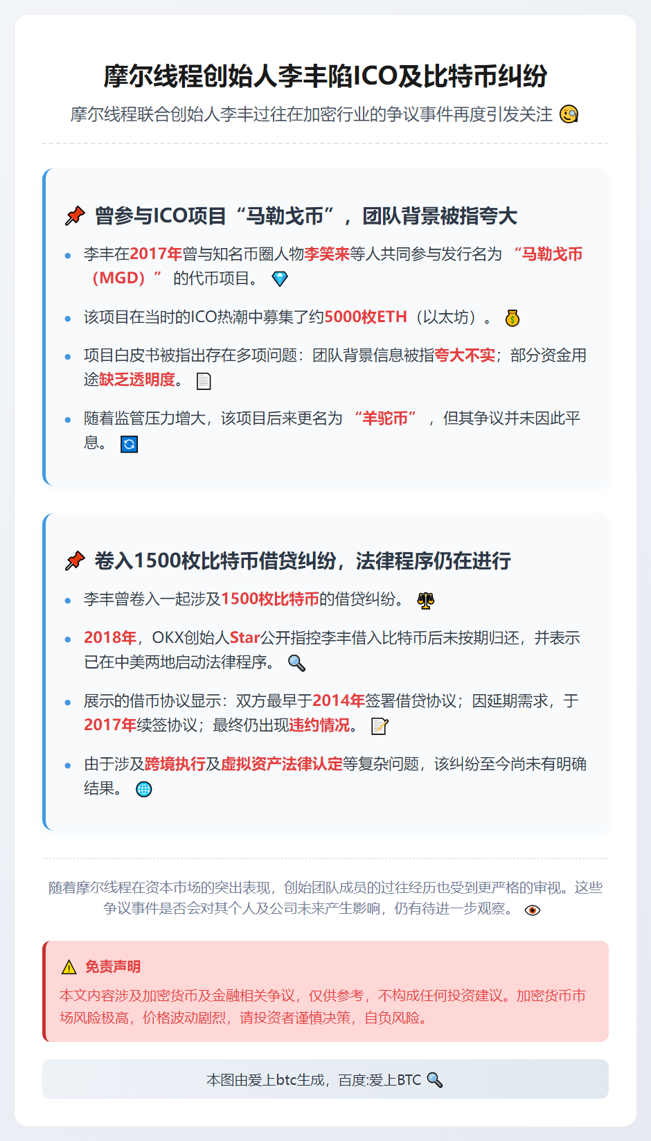 摩尔线程创始人李丰陷ICO及比特币纠纷