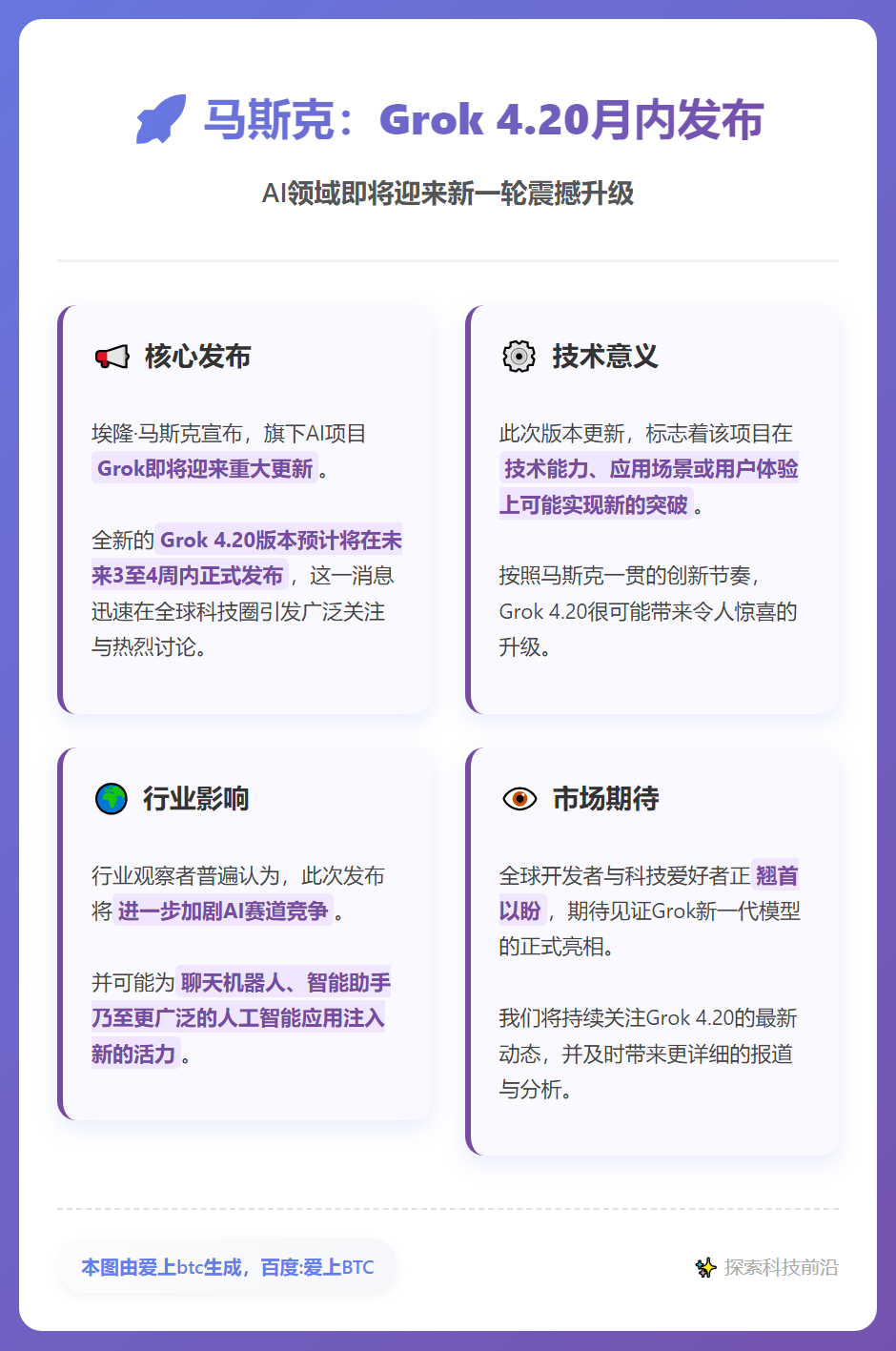 马斯克：Grok 4.20月内发布
