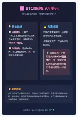BTC跌破8.9万美元