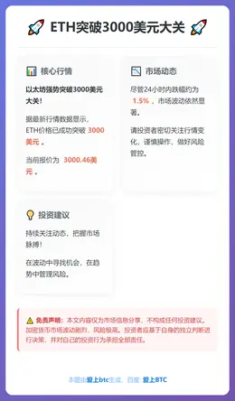 ETH突破3000美元大关