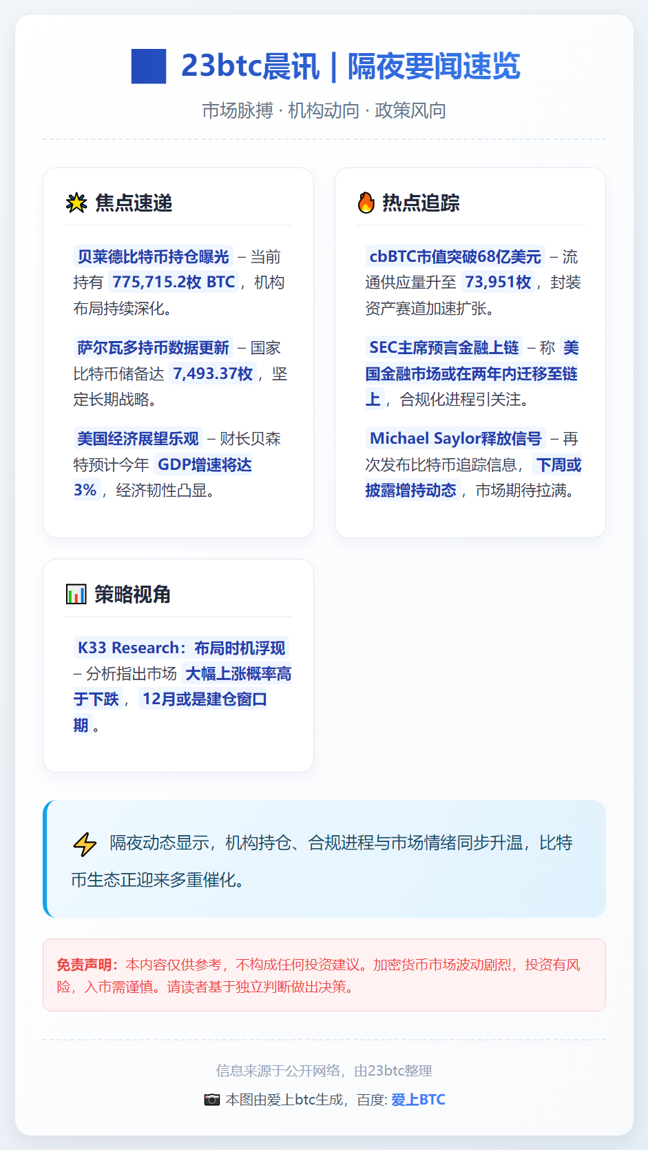 23btc晨讯 | 12月8日隔夜要闻速览