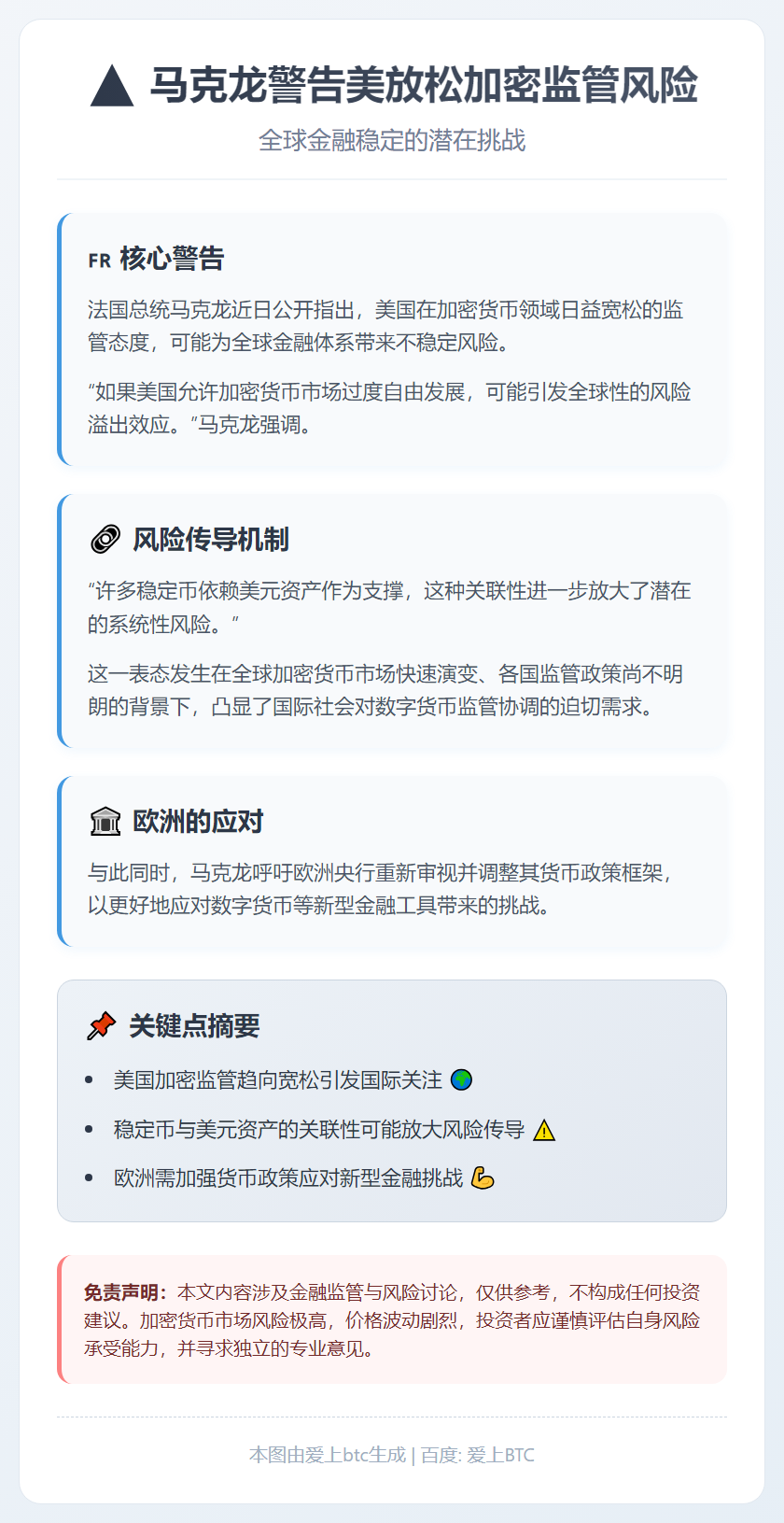 马克龙警告美放松加密监管风险
