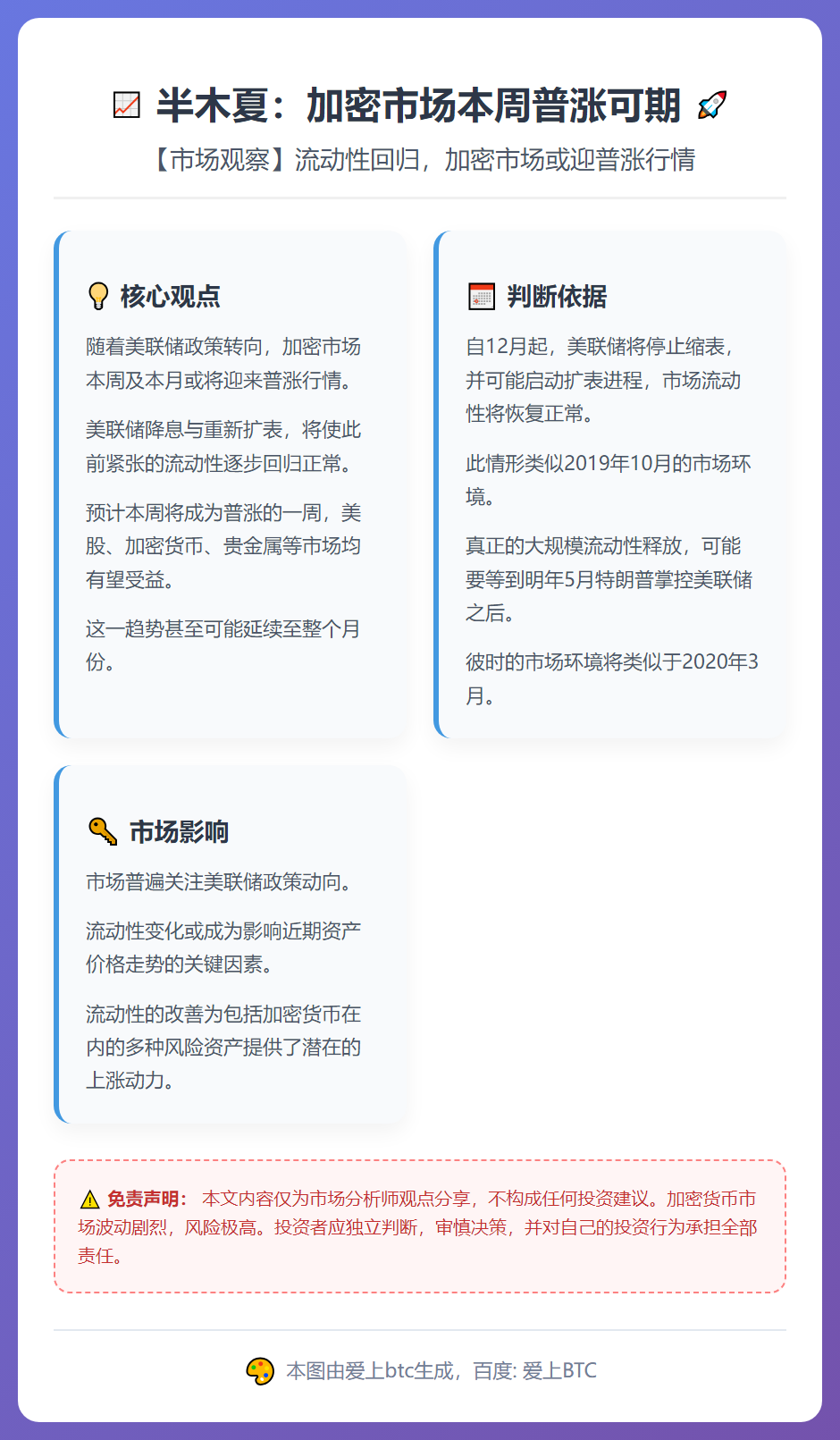 半木夏：加密市场本周普涨可期