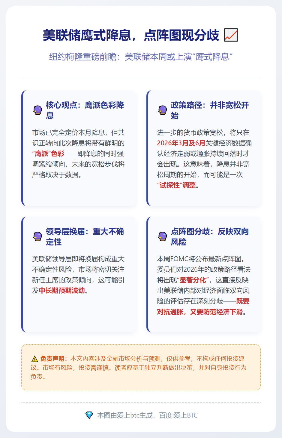 美联储鹰式降息，点阵图现分歧