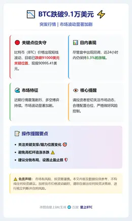 BTC跌破9.1万美元
