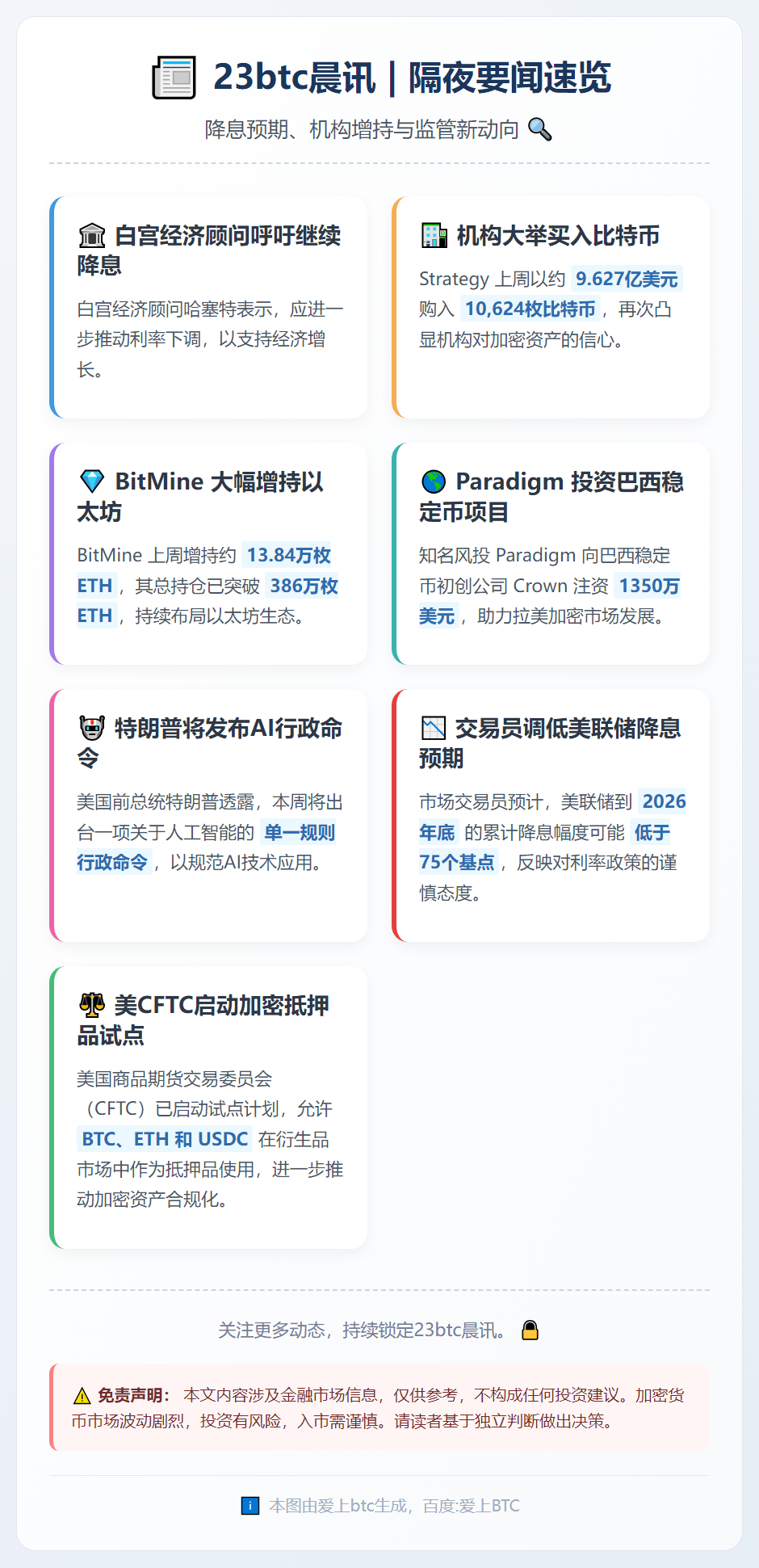 23btc晨讯 | 12月9日隔夜要闻速览