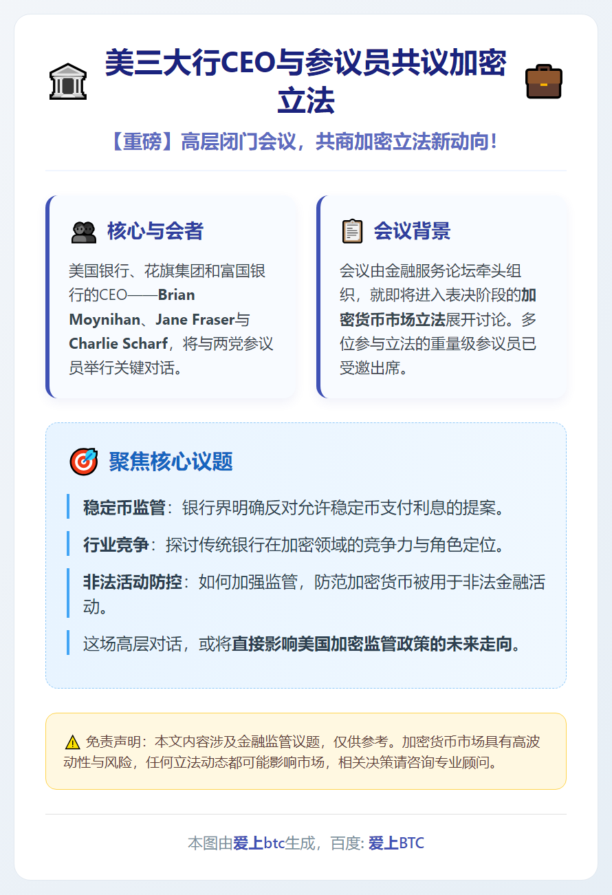 美三大行CEO与参议员共议加密立法