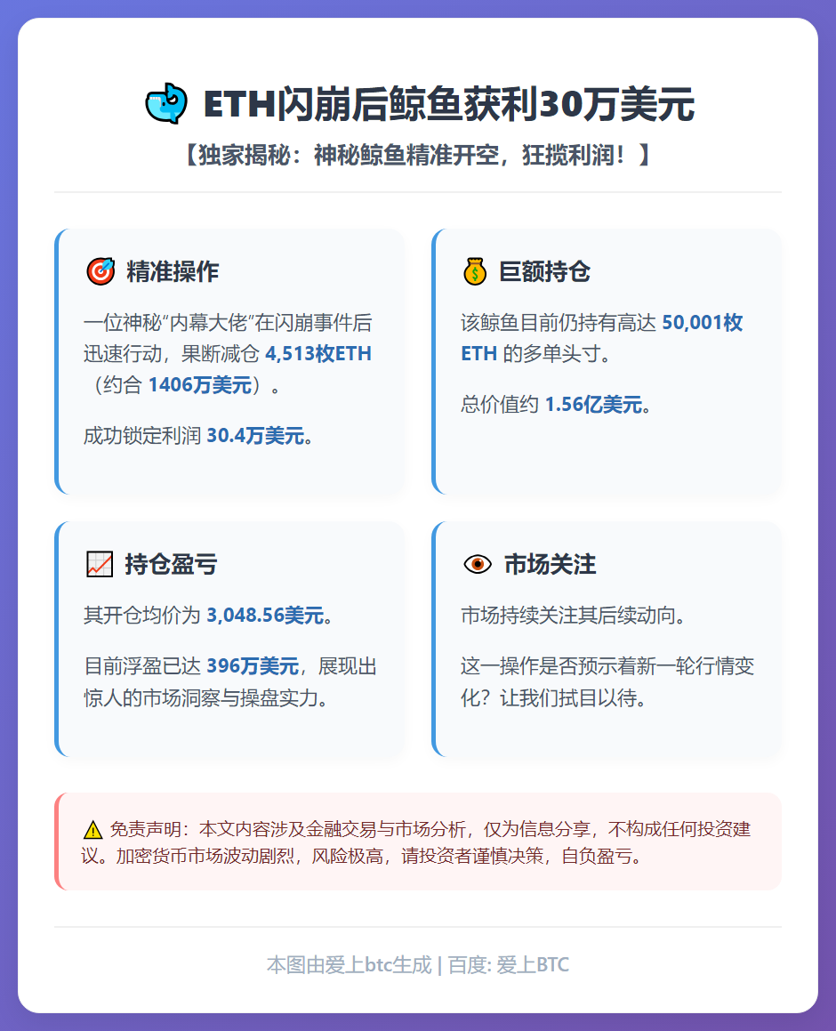ETH闪崩后鲸鱼获利30万美元