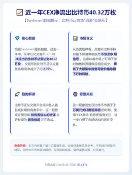 近一年CEX净流出比特币40.32万枚