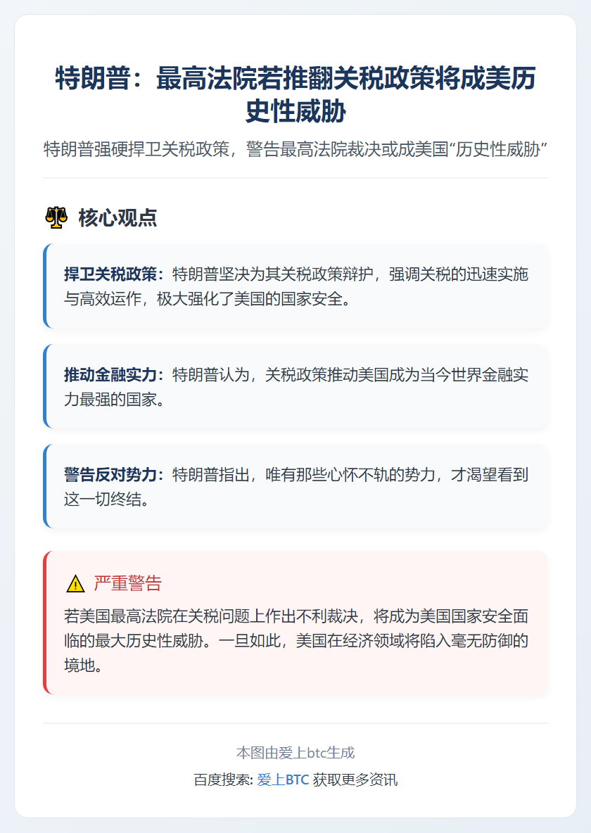 特朗普：最高法院若推翻关税政策将成美历史性威胁