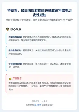 特朗普：最高法院若推翻关税政策将成美历史性威胁