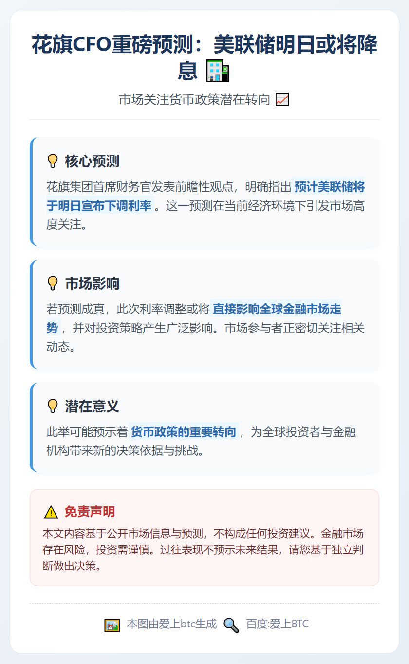 花旗CFO：料美联储明日降息