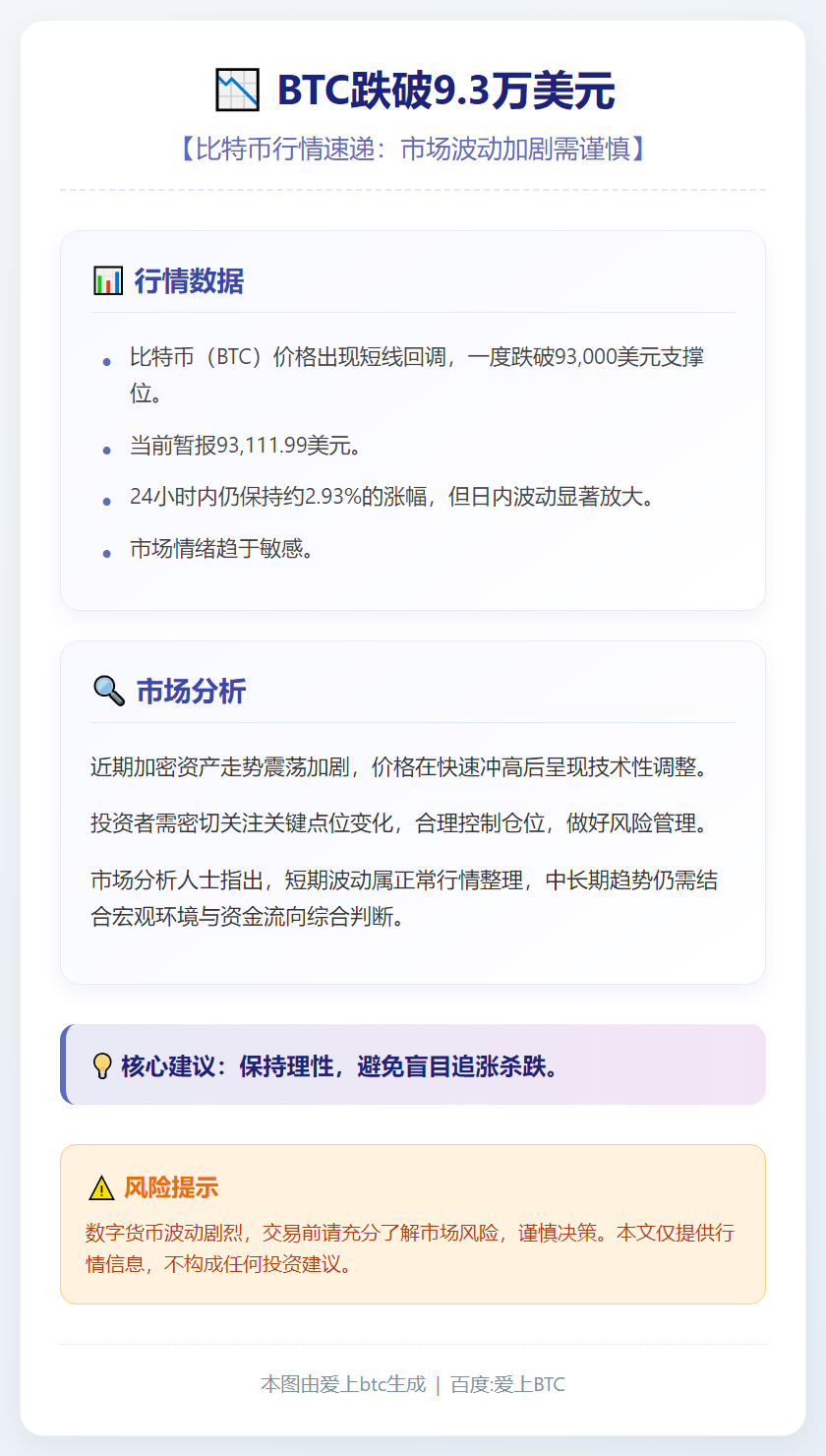BTC跌破9.3万美元
