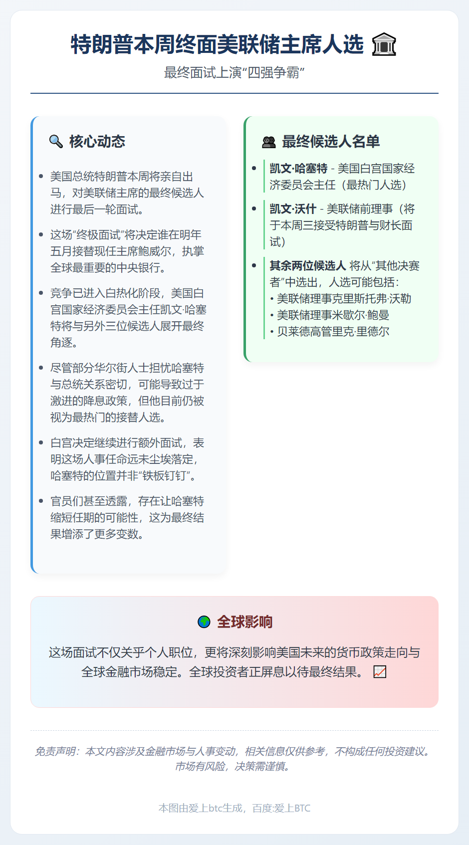 特朗普本周终面美联储主席人选