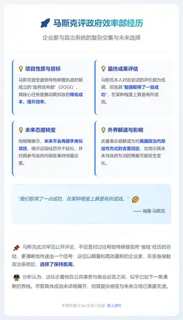 马斯克：政府效率部勉强成功，不再尝试类似项目