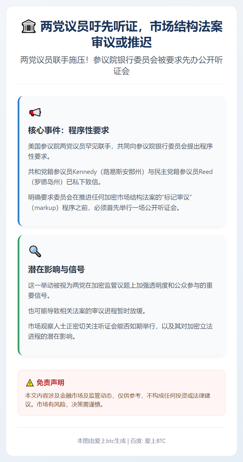 两党议员吁先听证，市场结构法案审议或推迟