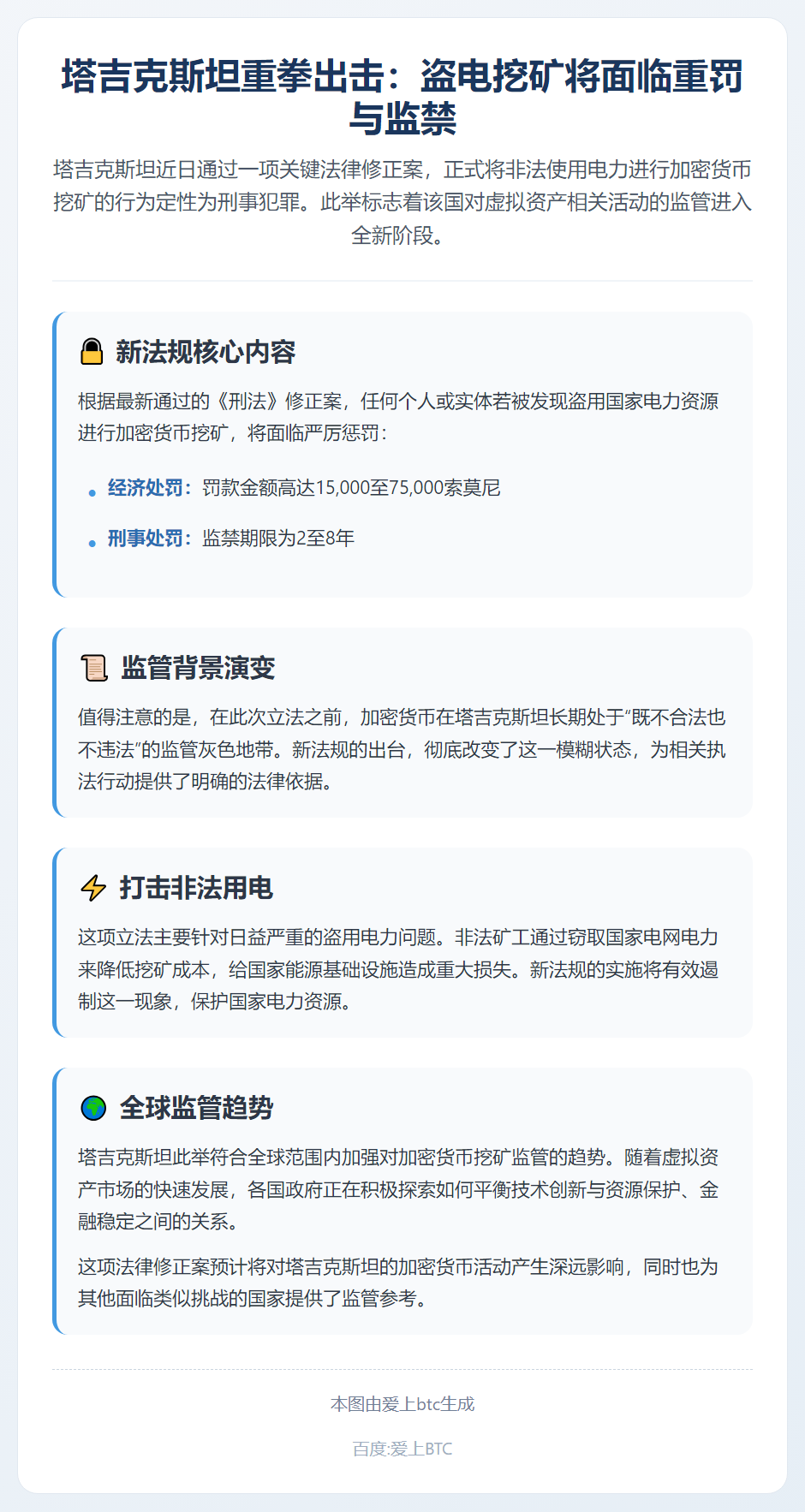 塔吉克斯坦立法打击盗电挖矿