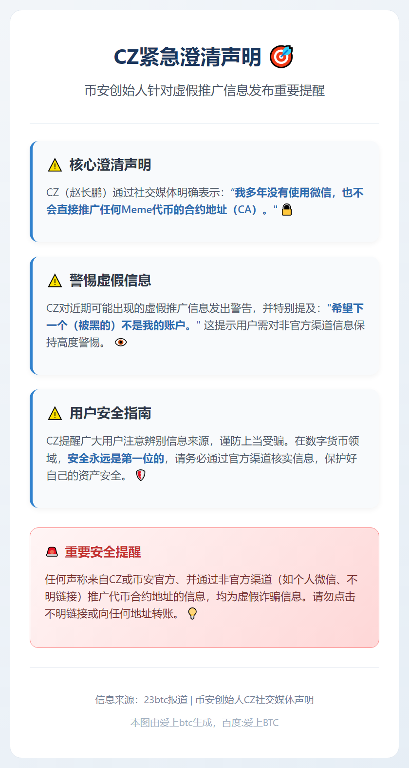 CZ澄清：未推广任何Meme代币