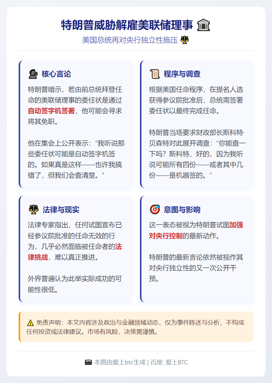特朗普威胁解雇美联储理事
