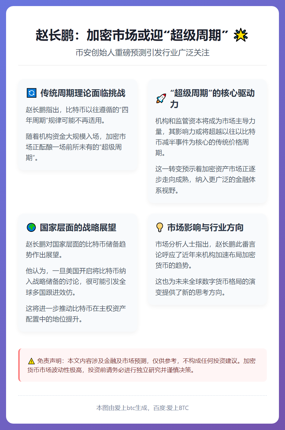 赵长鹏：加密市场或迎“超级周期”