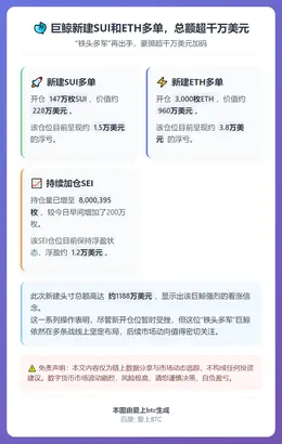 巨鲸新建SUI和ETH多单，总额超千万美元