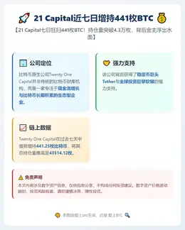21 Capital近七日增持441枚BTC