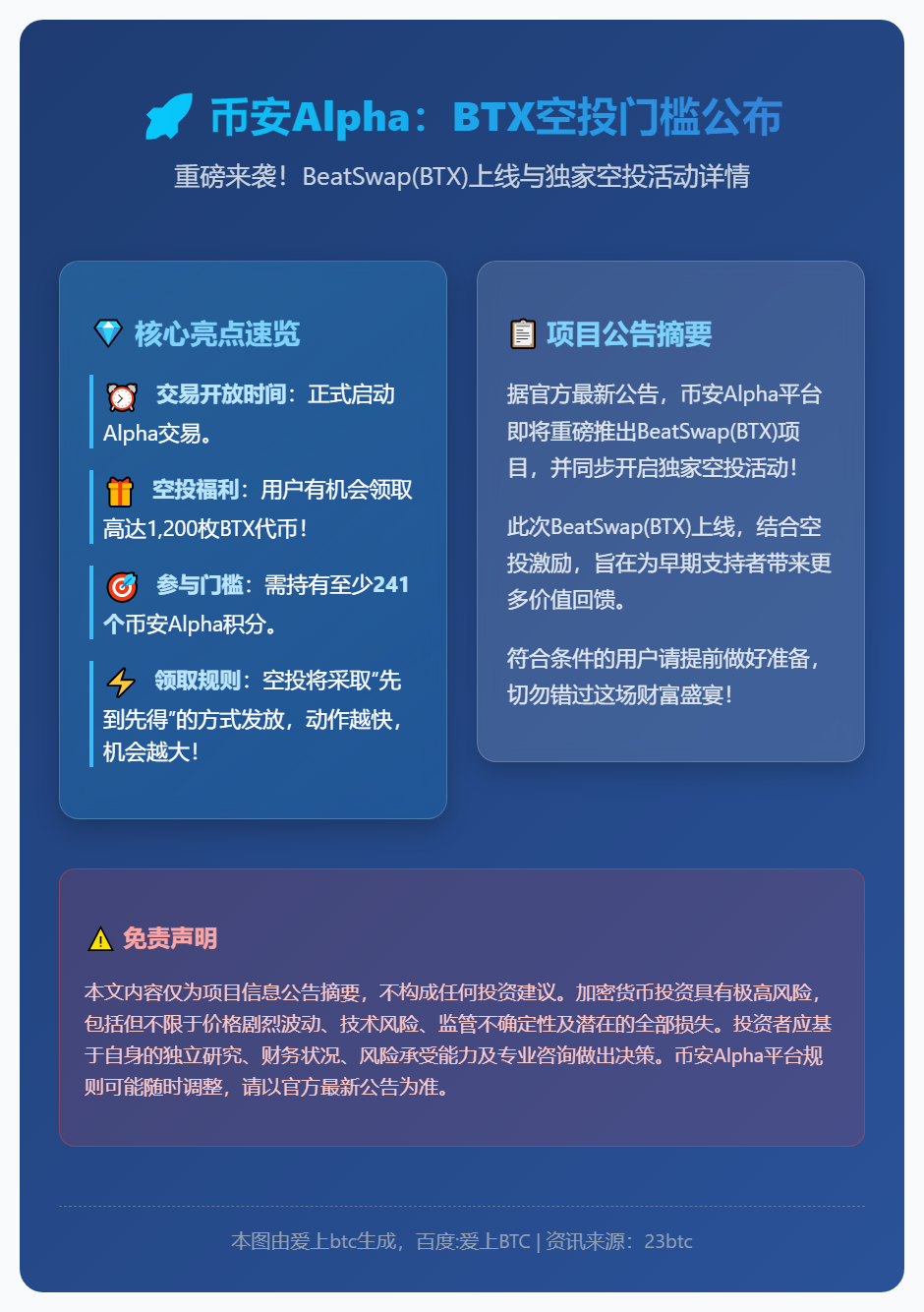 币安：BTX空投门槛241分