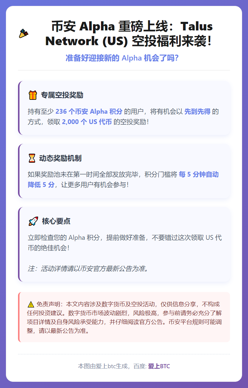 币安空投：236积分兑2000 US代币