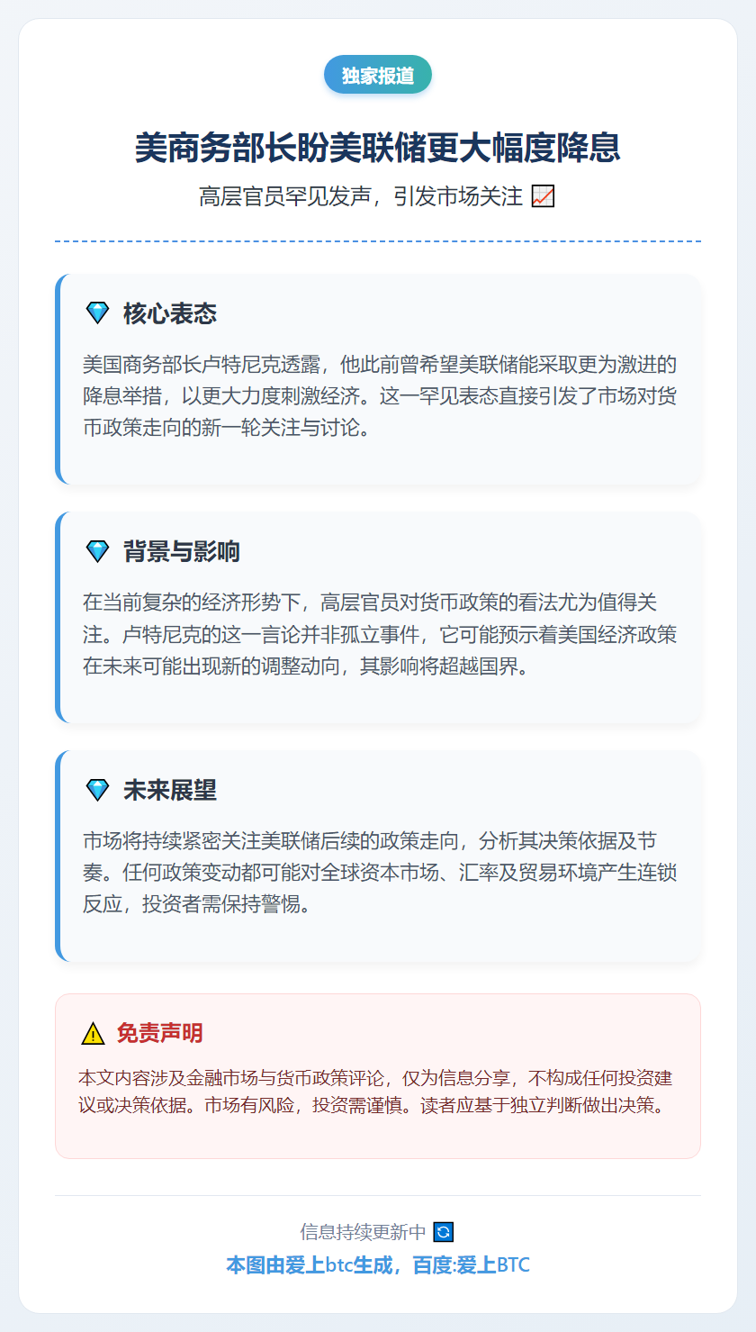 美商务部长盼美联储更大幅度降息