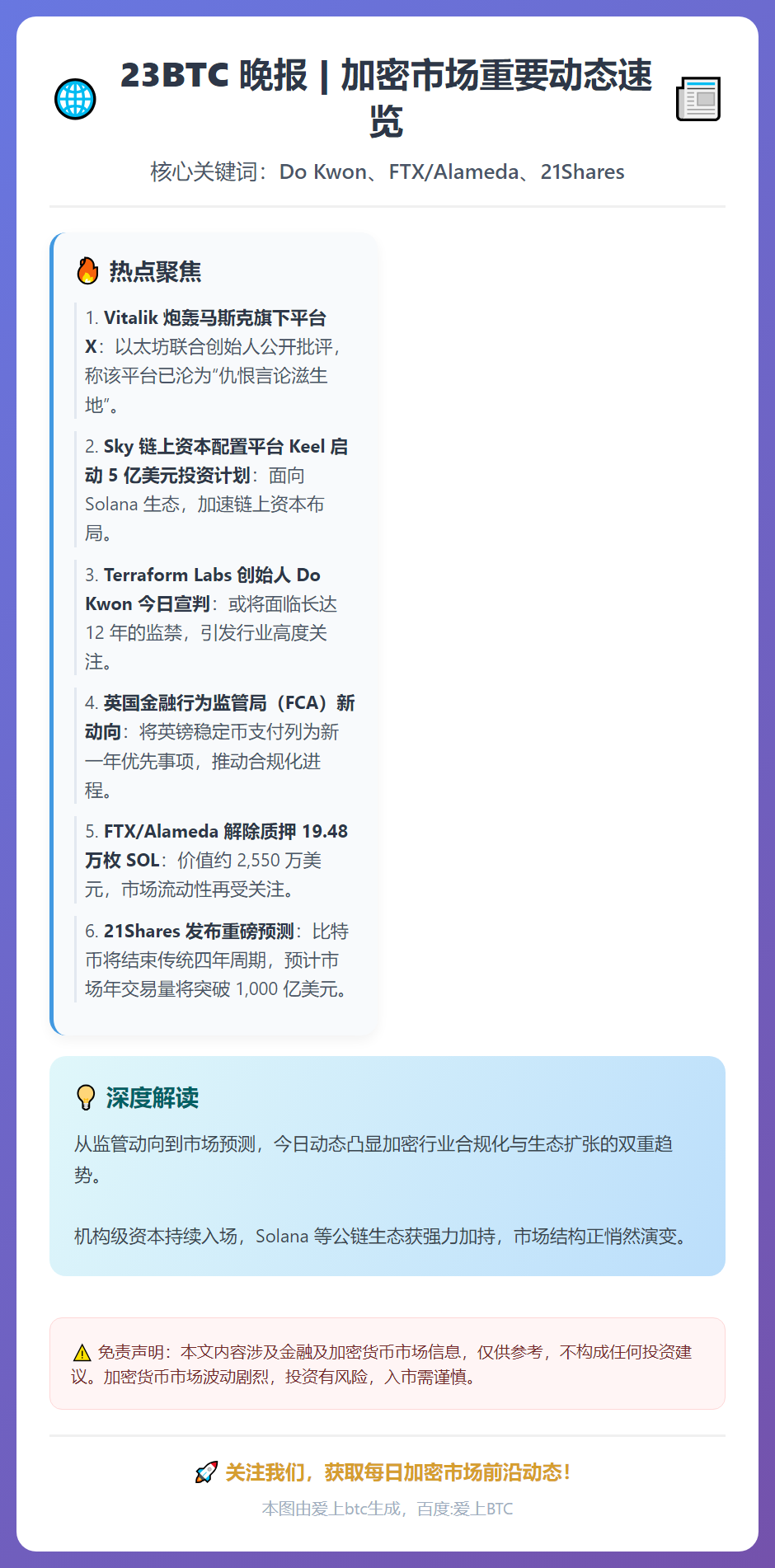 23btc晚报 | 12月11日重要动态速览